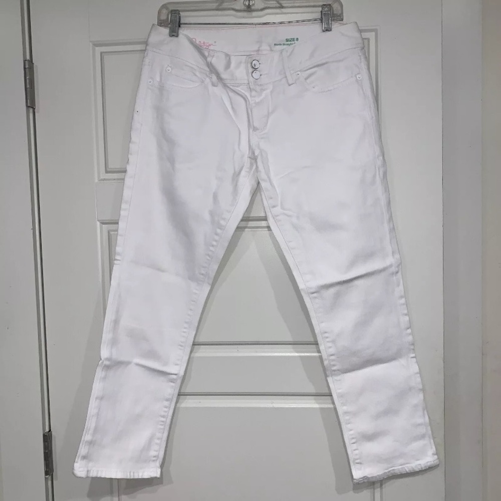 LILLY PULITZER WHITE Worth Straight Crop Jeans SZ 8